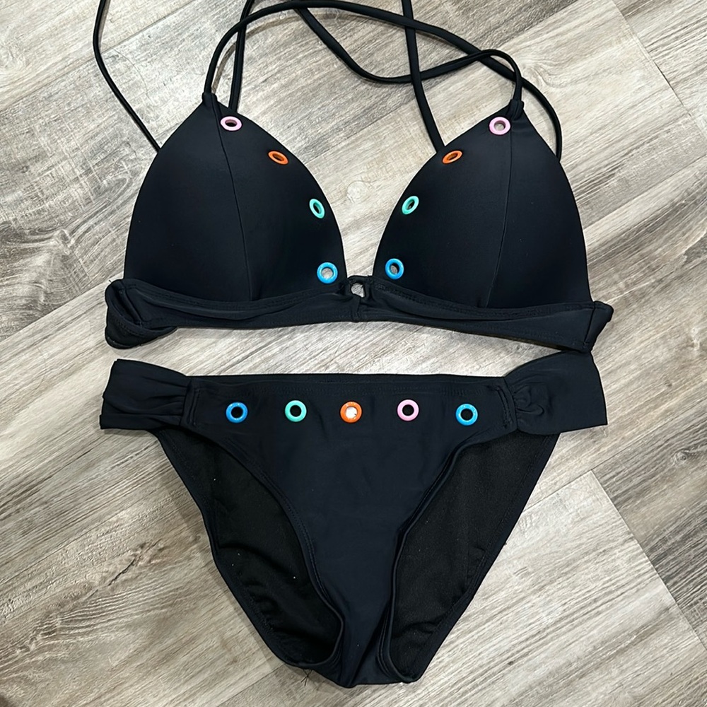 Hula honey, black bikini with multicolor holes